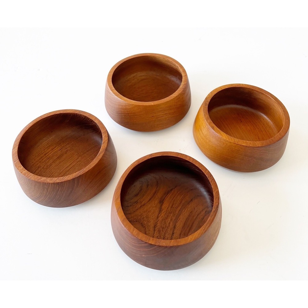 Vintage 4 Piece MidCentury Modern Heavy Teak Wood Salad Bowl Tiki Party Thailand